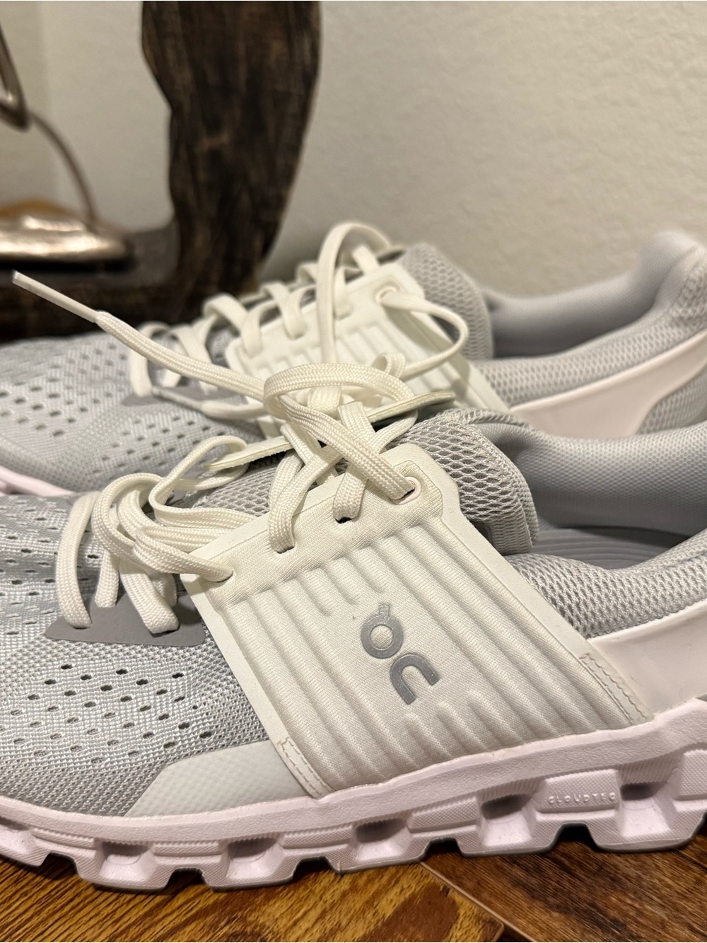 On Running White and Light Gray Women's Running Shoes